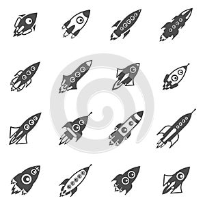 Space Rockets Black White Icons Set