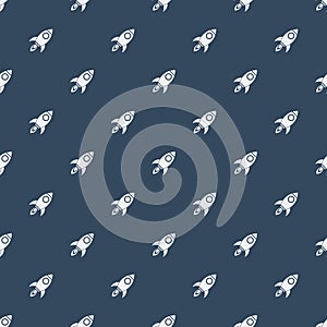 Space rocketship launch seamless pattern.