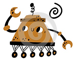 Space rover bot. Planet exploration robot in cute child style