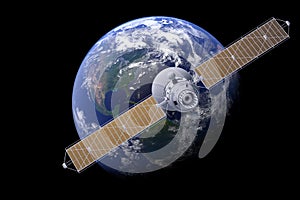 Space satellite communication in orbit around Earth globe. Elements of this image are furnished by NASA