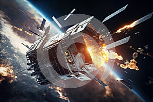 Space satellite explodes on Earth orbit, spacecraft was attacked, generative AI