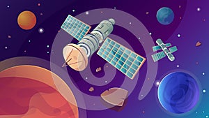 Space Satellite Flat Composition