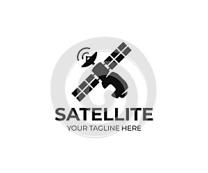 Space satellite logo template. Spacecraft vector design