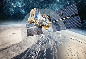 Space satellite monitoring from earth orbit weather from space, hurricane, Typhoon on planet earth