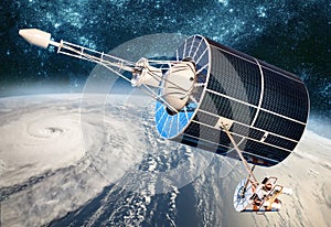 Space satellite monitoring from earth orbit weather from space, hurricane, Typhoon on planet earth