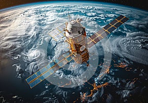Space satellite monitoring from earth orbit weather from space hurricane Typhoon on planet earth.