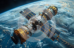 Space satellite over the planet earth. A satellite in orbit over Earth