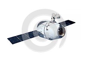 The space satellite with solar batteries isolated on a white background. Elements of this image were furnished by NASA