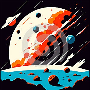 Space scene with planets, stars and comet. Vector illustration in flat style Generative AI