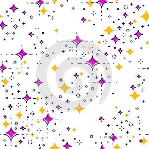 Space seamless background with stars, undiscovered galaxy cosmic fantastic and interesting textile fabric for children, endless