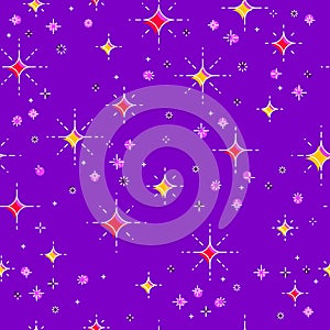 Space seamless background with stars, undiscovered galaxy cosmic fantastic and interesting textile fabric for children, endless