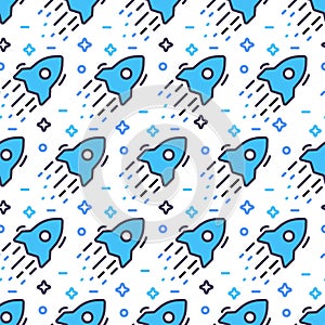 Space seamless pattern with rockets and stars
