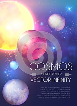 Space Shining Backgrouns with Realistic 3D Planets and Stars. Univerce and Cosmos Design. Light of a Galaxy. Science