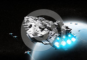 Space ship fleet 3D illustration