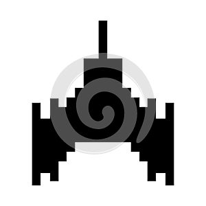 Space ship flying 8 bits pixelated silhouette