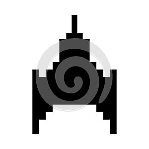 Space ship flying 8 bits pixelated silhouette