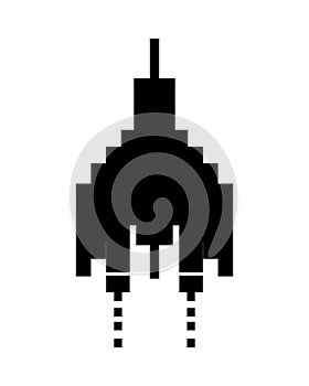 Space ship flying 8 bits pixelated silhouette