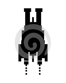 Space ship flying 8 bits pixelated silhouette