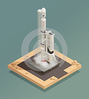 Space Ship Isometric Composition