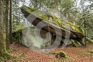 Space ship rock near Thurmansbang megalith granite rock formation in bavarian forest, Germany