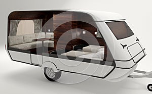 Space ship on a Smart camper design project for the whole familywhite background