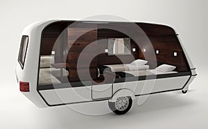 Space ship on a Smart camper design project for the whole familywhite background