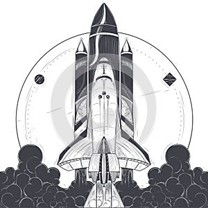 Space shuttle with carrier rockets launch vector