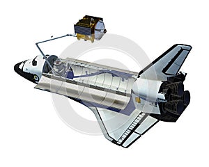 Space Shuttle Deploying Satellite Over White Background