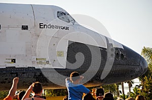 Space Shuttle Endeavour on streets of Los Angeles