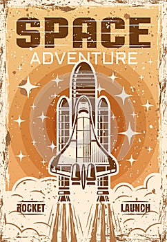 Space shuttle flight up colored vintage poster