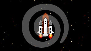 Space shuttle flying up in arcade game style in loop