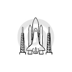 Space shuttle hand drawn outline doodle icon.