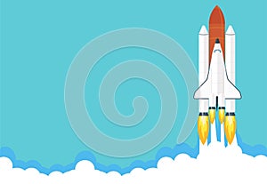 Space shuttle launch illustration. Business or project startup banner concept. Flat style vector illustration