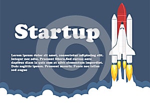 Space shuttle launch illustration. Business or project startup banner concept. Flat style vector illustration