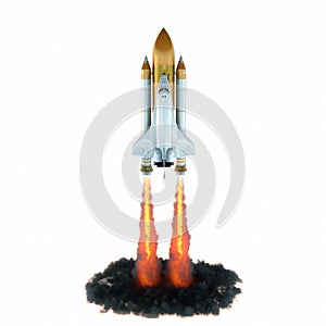 Space Shuttle Launch isolated on White Background. 3d illustration