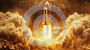 Space Shuttle Launch with Smoke and Fire, Concept of Space Travel and Exploration