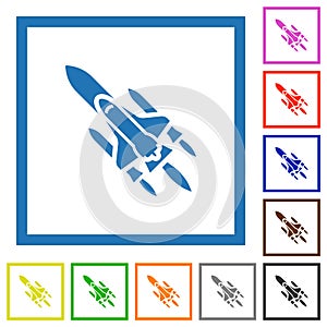 Space shuttle with launchers flat framed icons