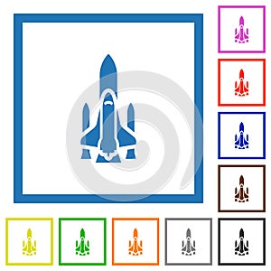 Space shuttle with launchers flat framed icons photo