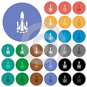 Space shuttle with launchers round flat multi colored icons