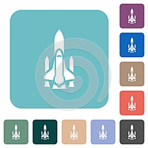 Space shuttle with launchers rounded square flat icons