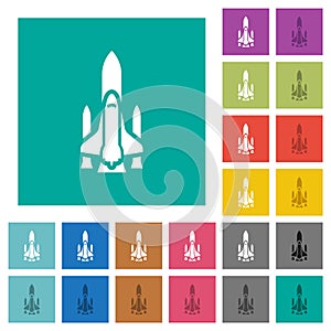 Space shuttle with launchers square flat multi colored icons photo