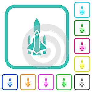 Space shuttle with launchers vivid colored flat icons