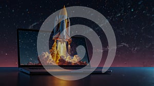 Space Shuttle Launching from Laptop into Starry Sky