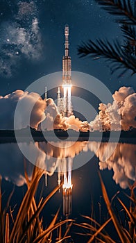 Space Shuttle Launching Into Night Sky, A Spectacular Takeoff