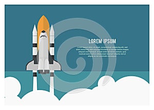 Space shuttle launching into the space. Simple flat illustration.