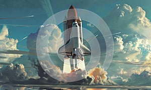 space shuttle launching, spaceship taking off, discovery and exploration concept