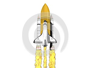 Space shuttle launching on white background photo