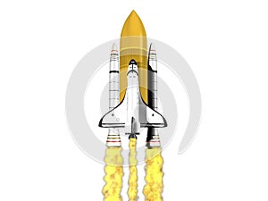 Space shuttle launching on white background