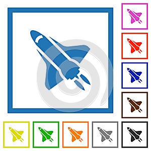Space shuttle with propulsion flat framed icons