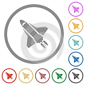 Space shuttle with propulsion flat icons with outlines